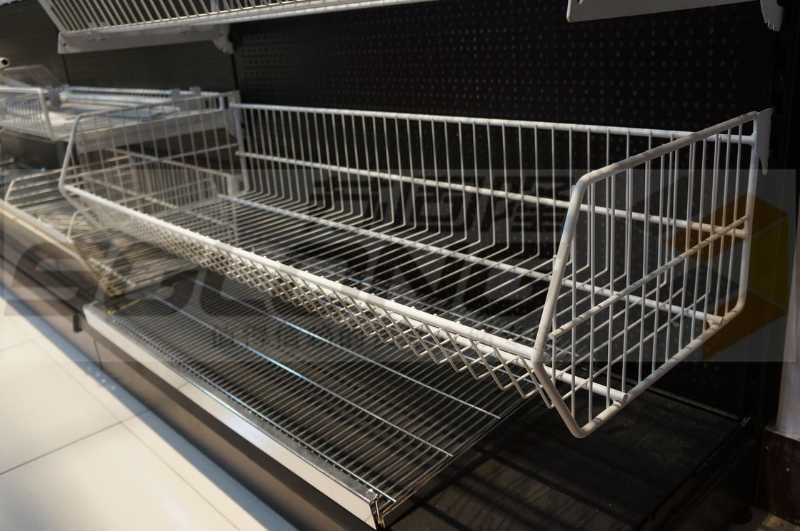 Supermarket Wire Mesh Baskets Gondola Shelving Parts White Colored