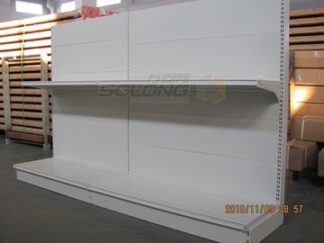 China White Slatwall Grocery Store Shelves Durable Multiple Layer For Chain Shops supplier