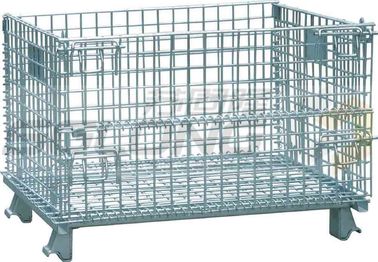 China Foldable Wire Storage Containers Galvanized Four Wheels Silver Color Large Capacity supplier